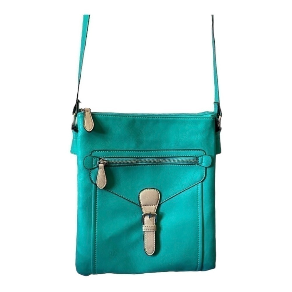 CHARMING CHARLIE-GREEN & TAN CROSSB…